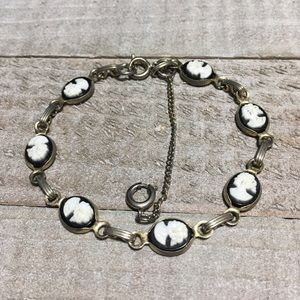 Vintage Faux Cameo Gold Tone Charm Bracelet